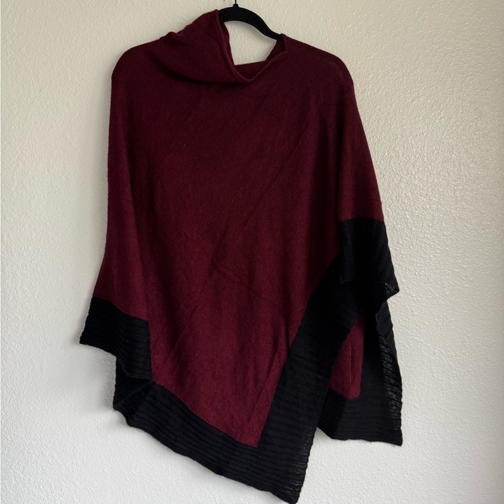 CELESTE Womens Poncho Shawl One-size Fall Burgundy Black Wool Cashmere Blend